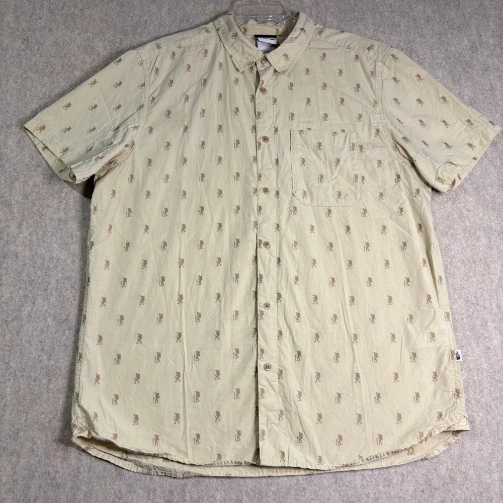 The North Face Shirt Mens XL Beige Cotton Hiker Print Button Up Outdoor Gorpcore